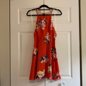 Orange/red Small floral print high neck dress